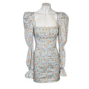 Lavish Alice Charles Balloon Sleeve Mini Dress Floral Size 4 Square Neck Corset